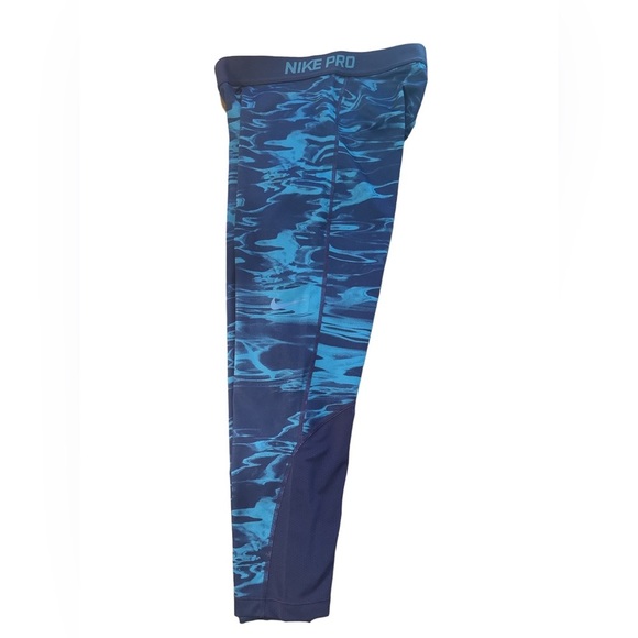 Nike Pro Girls' Capri Leggings Blue Abstract Athletic Training Activewear - Picture 1 of 5